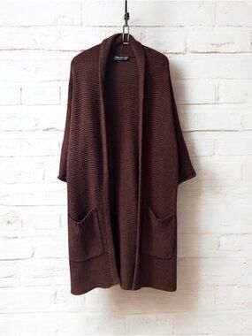 The Skinny Erinn  Long Open-Front Knit Cardigan in Merlot, one size fits most